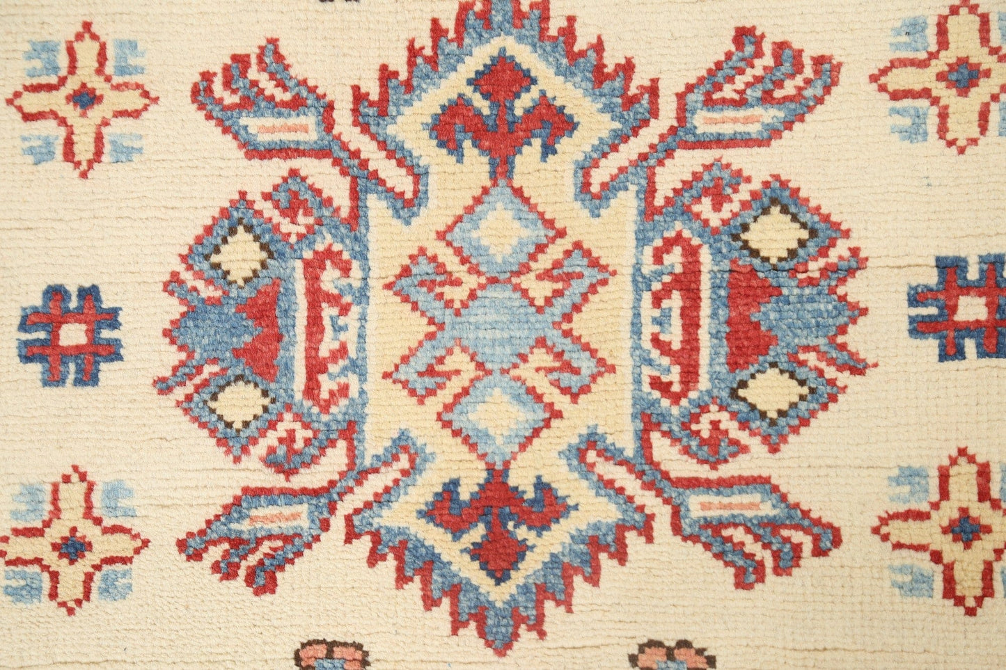 Geometric Kazak Oriental Runner Rug 3x8