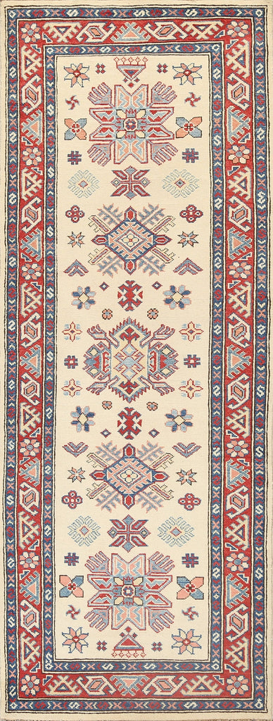 Geometric Kazak Oriental Runner Rug 3x8