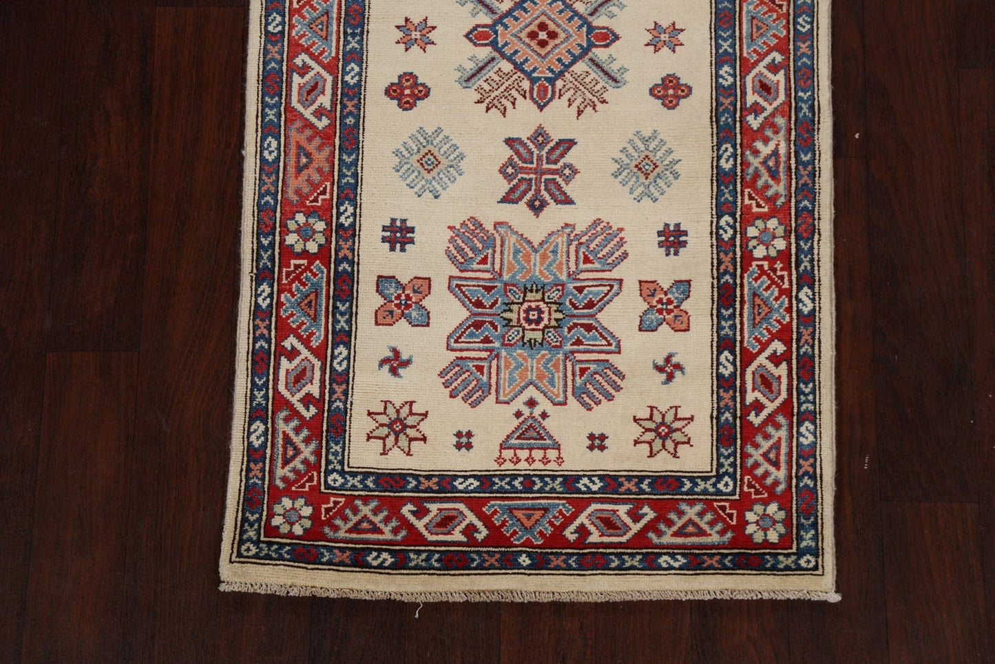 Geometric Kazak Oriental Runner Rug 3x8