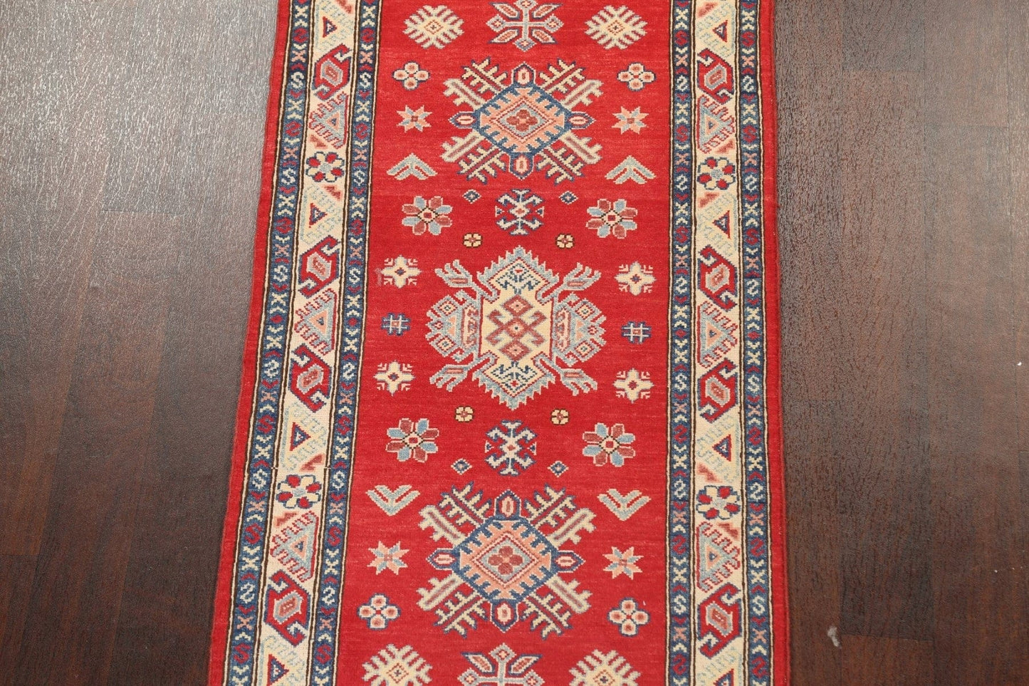 Geometric Kazak Oriental Runner Rug 3x7