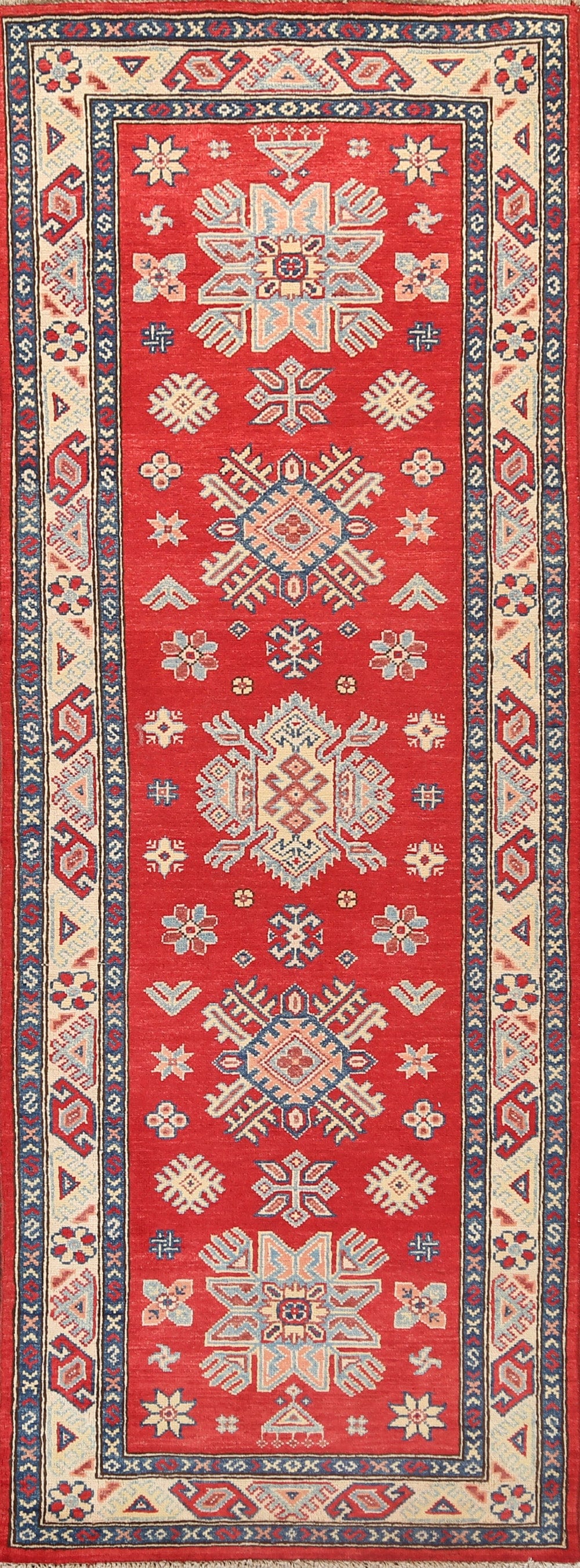 Geometric Kazak Oriental Runner Rug 3x7