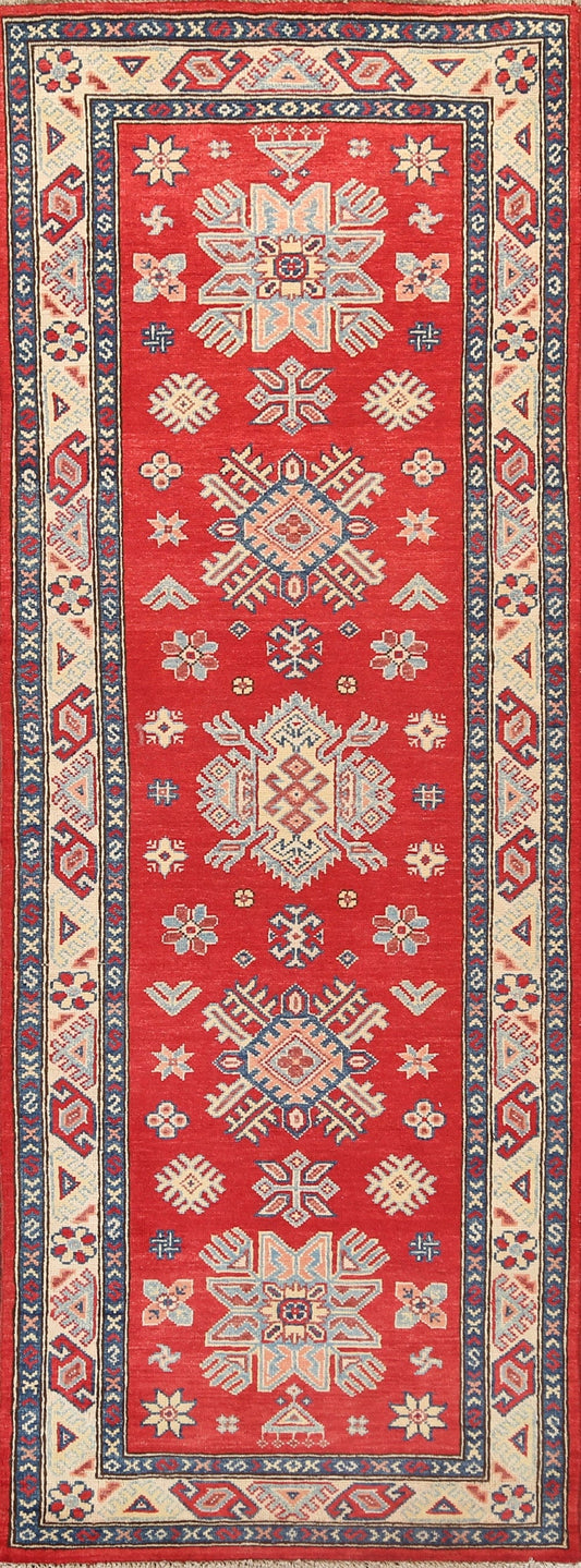 Geometric Kazak Oriental Runner Rug 3x7