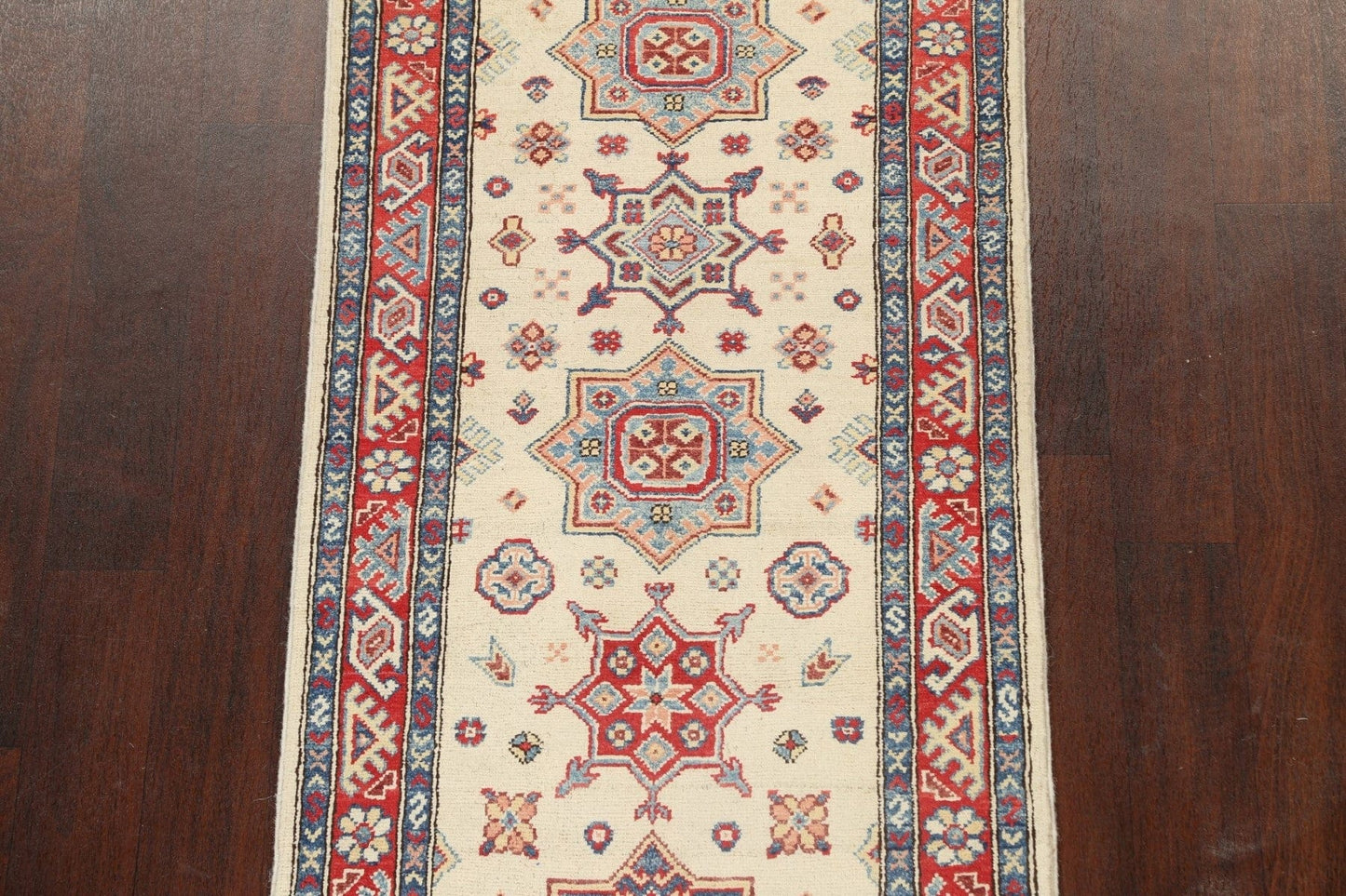 Geometric Kazak Oriental Runner Rug 3x8