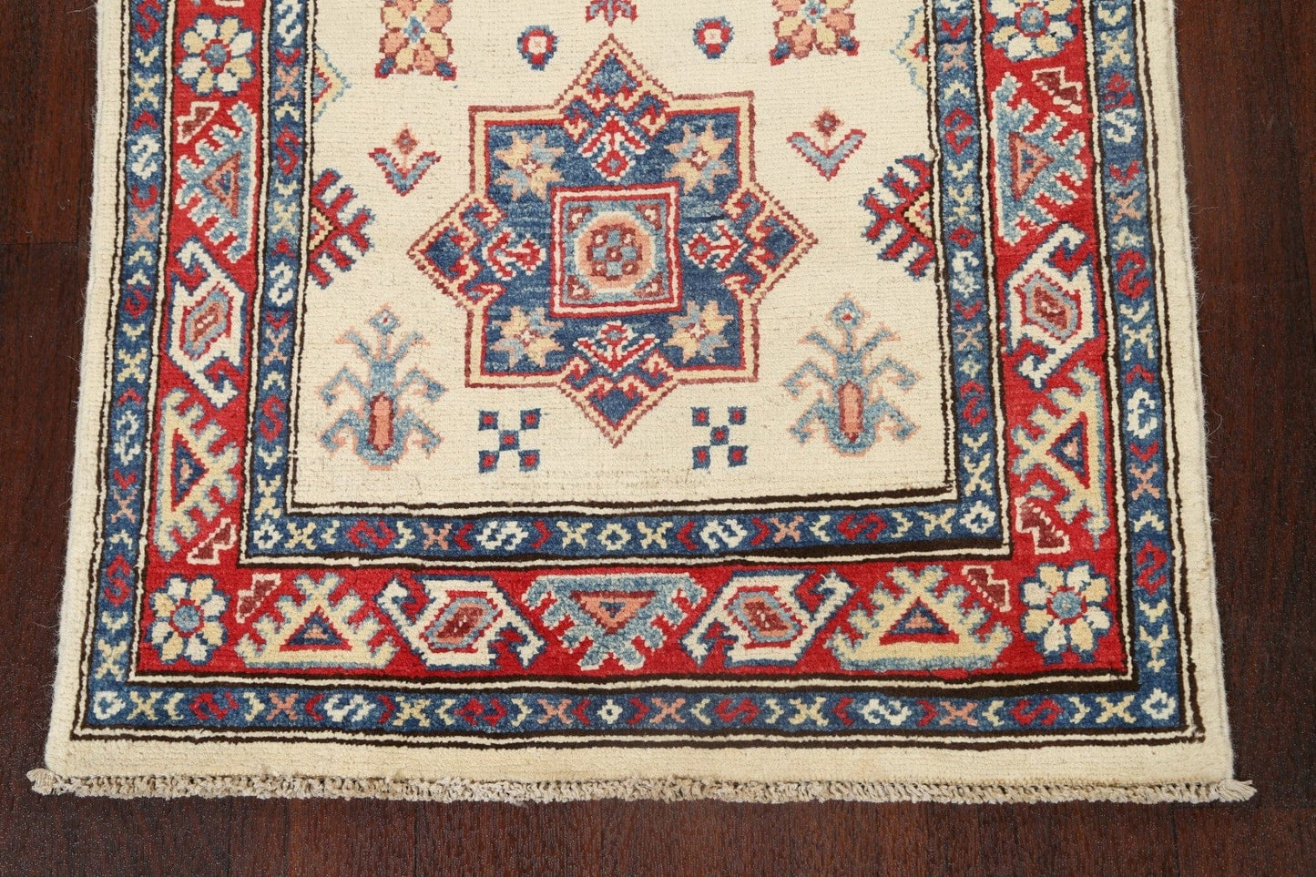 Geometric Kazak Oriental Runner Rug 3x8