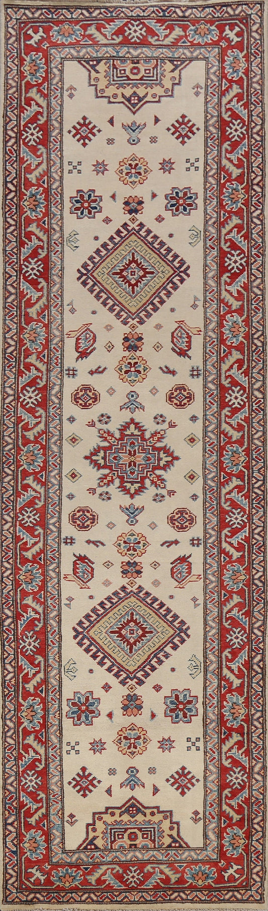 Geometric Kazak Oriental Runner Rug 3x10