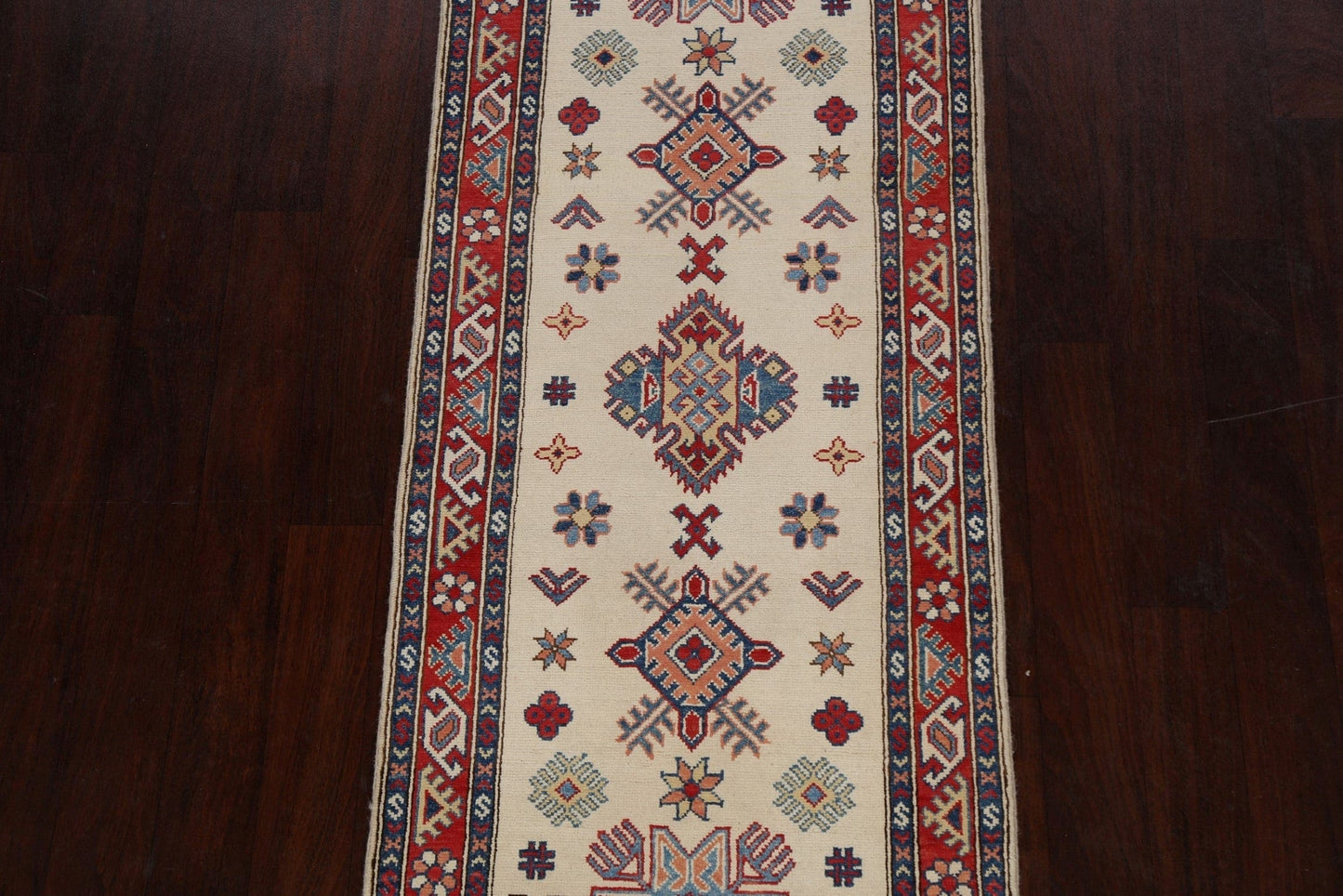 Geometric Kazak Oriental Runner Rug 3x8