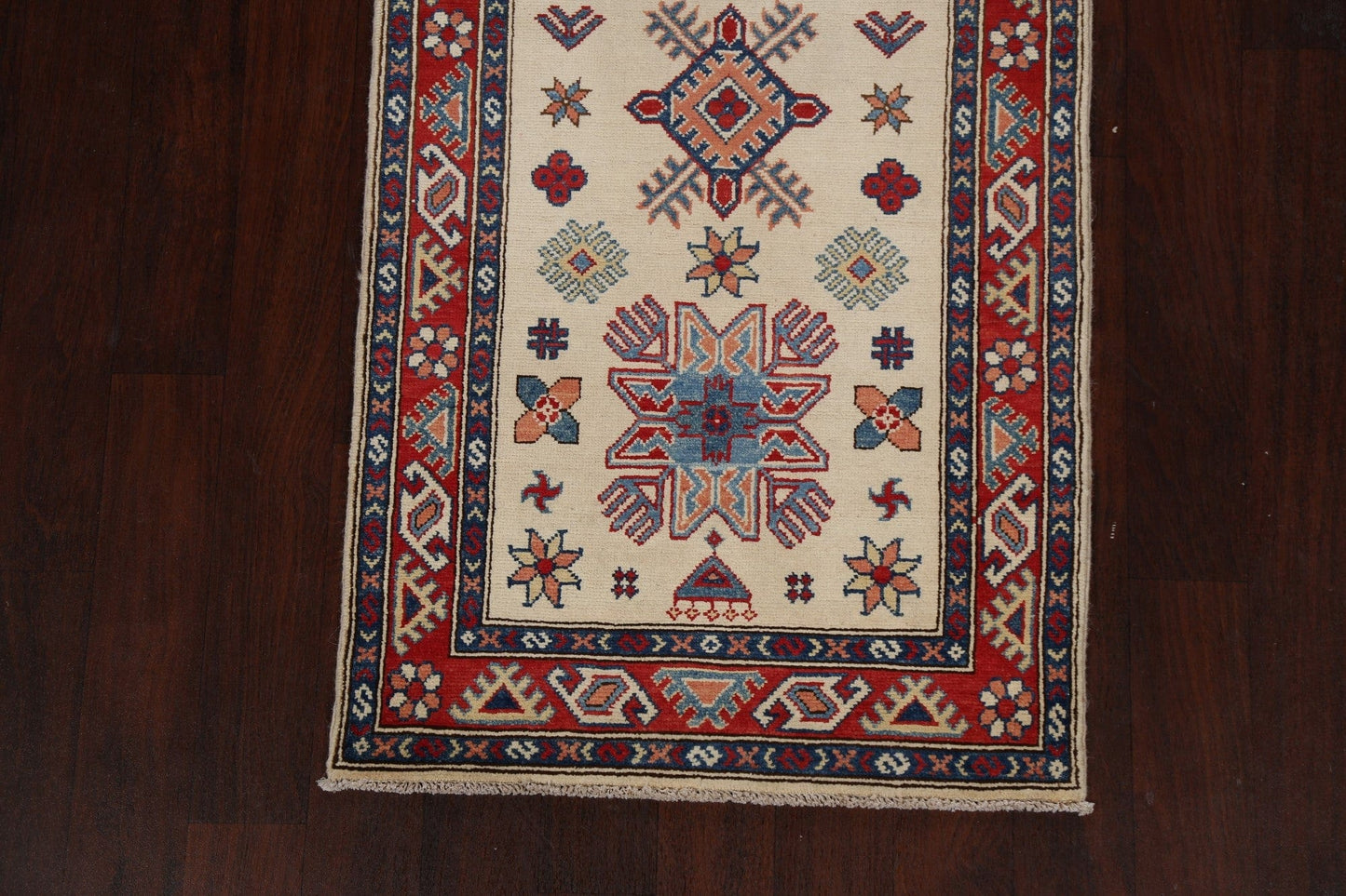 Geometric Kazak Oriental Runner Rug 3x8