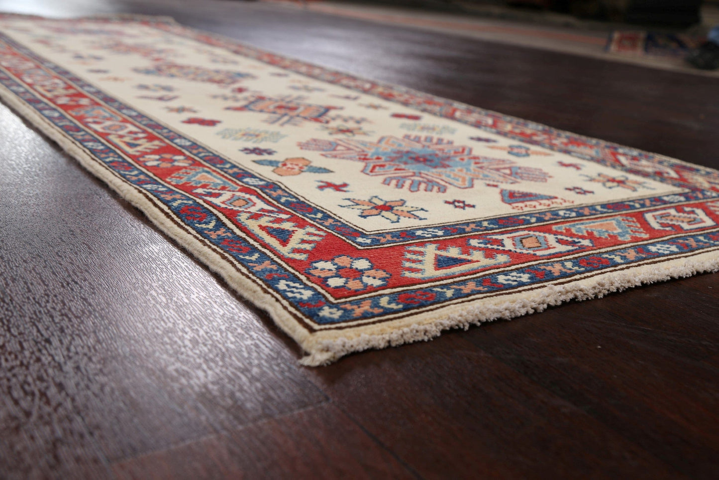 Geometric Kazak Oriental Runner Rug 3x8