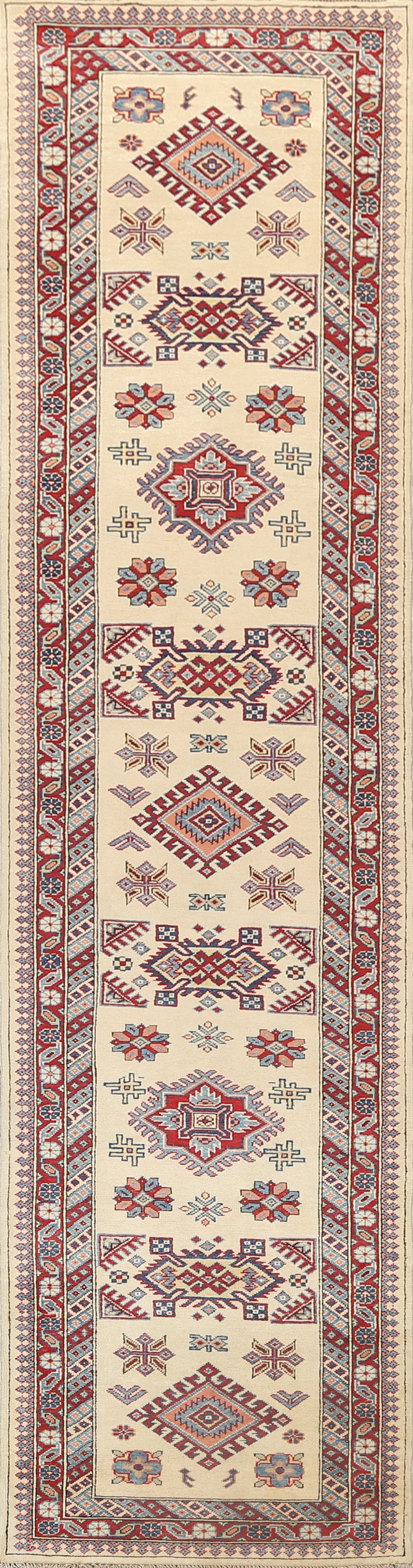 Geometric Kazak Oriental Runner Rug 2x12