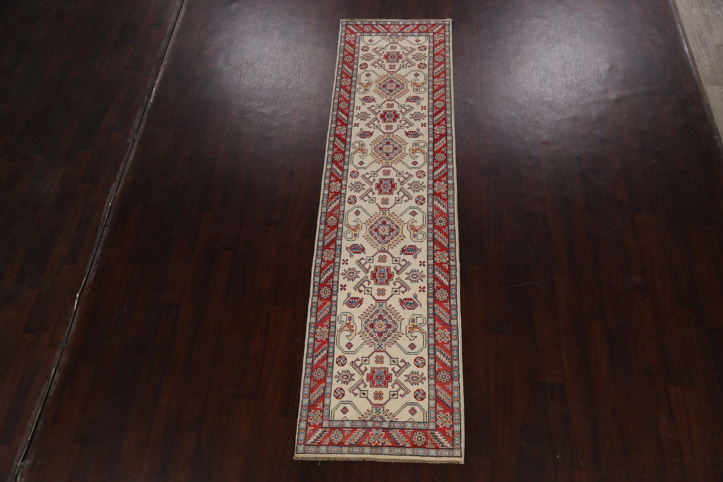 Geometric Kazak Oriental Runner Rug 3x10