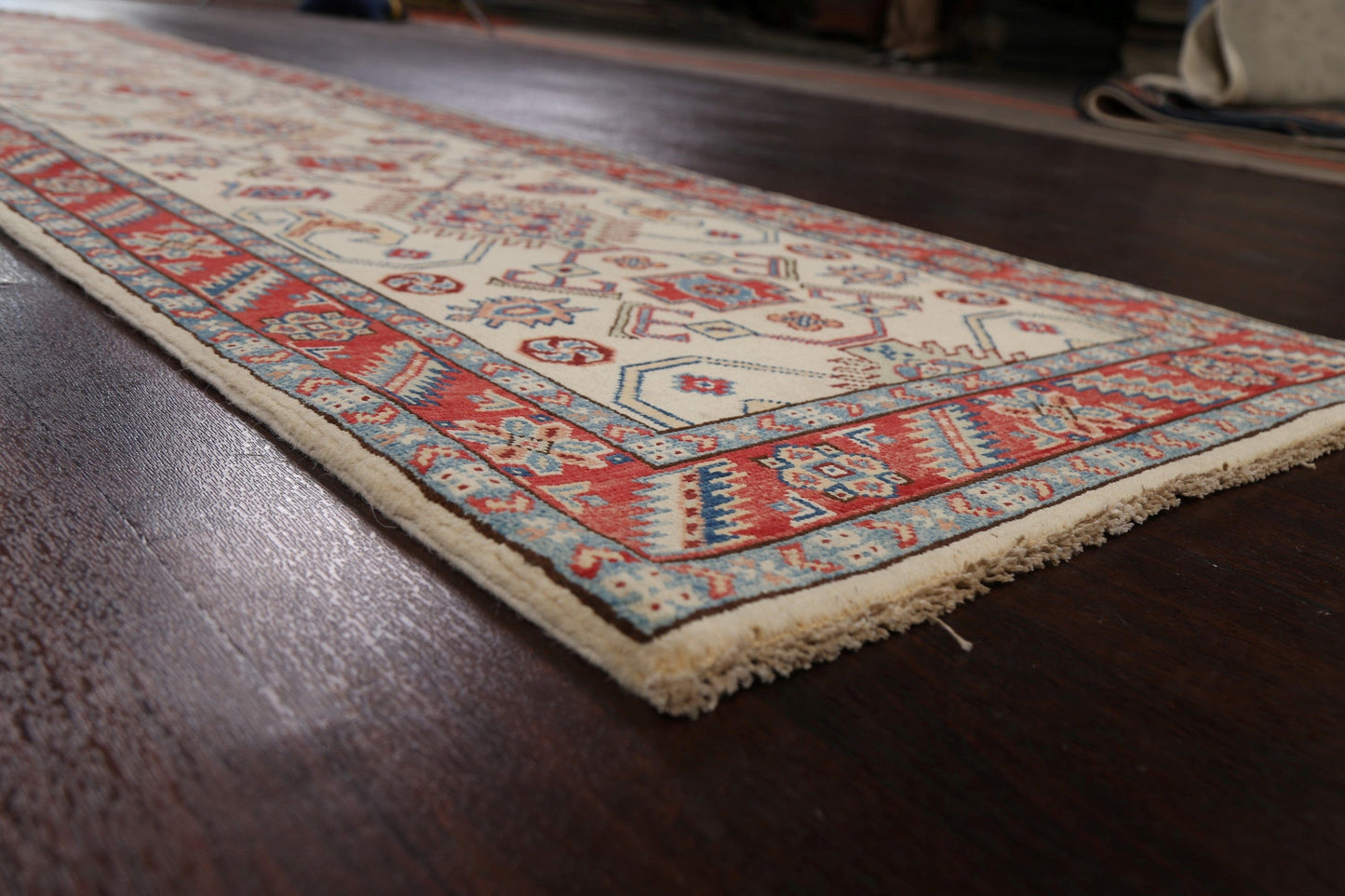 Geometric Kazak Oriental Runner Rug 3x10