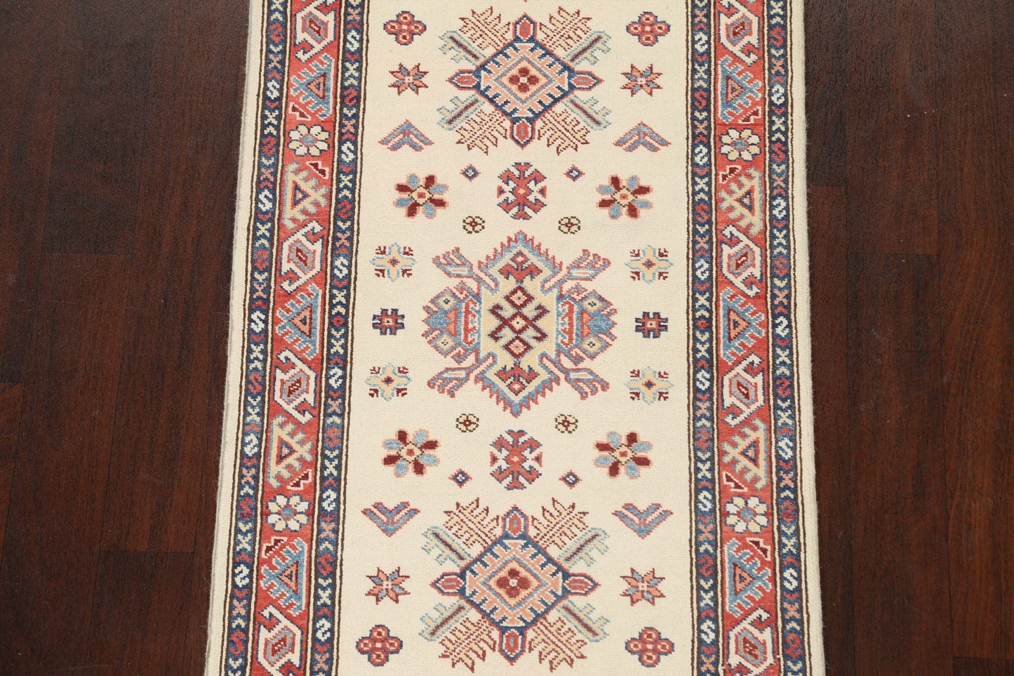 Geometric Kazak Oriental Runner Rug 3x7