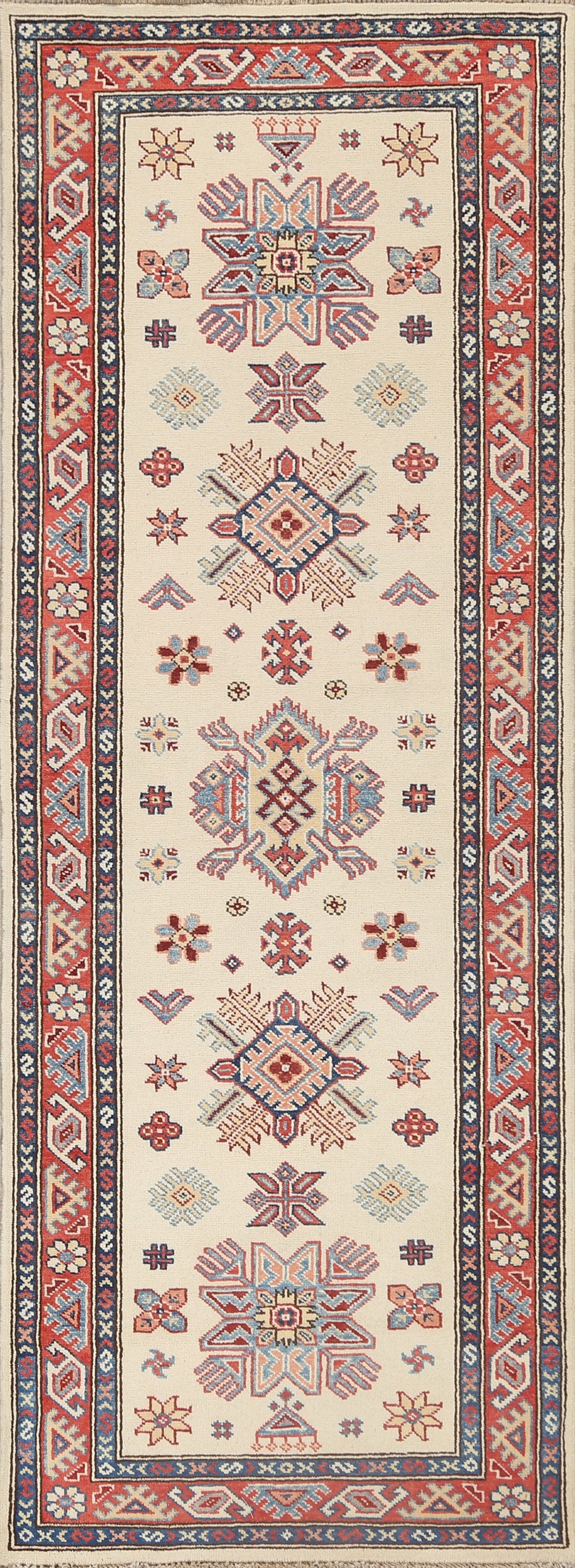 Geometric Kazak Oriental Runner Rug 3x7