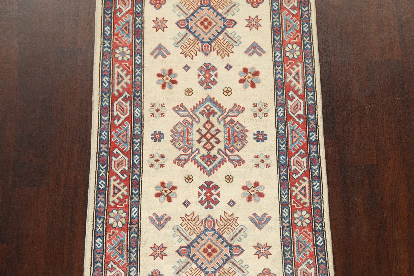 Geometric Kazak Oriental Runner Rug 3x8