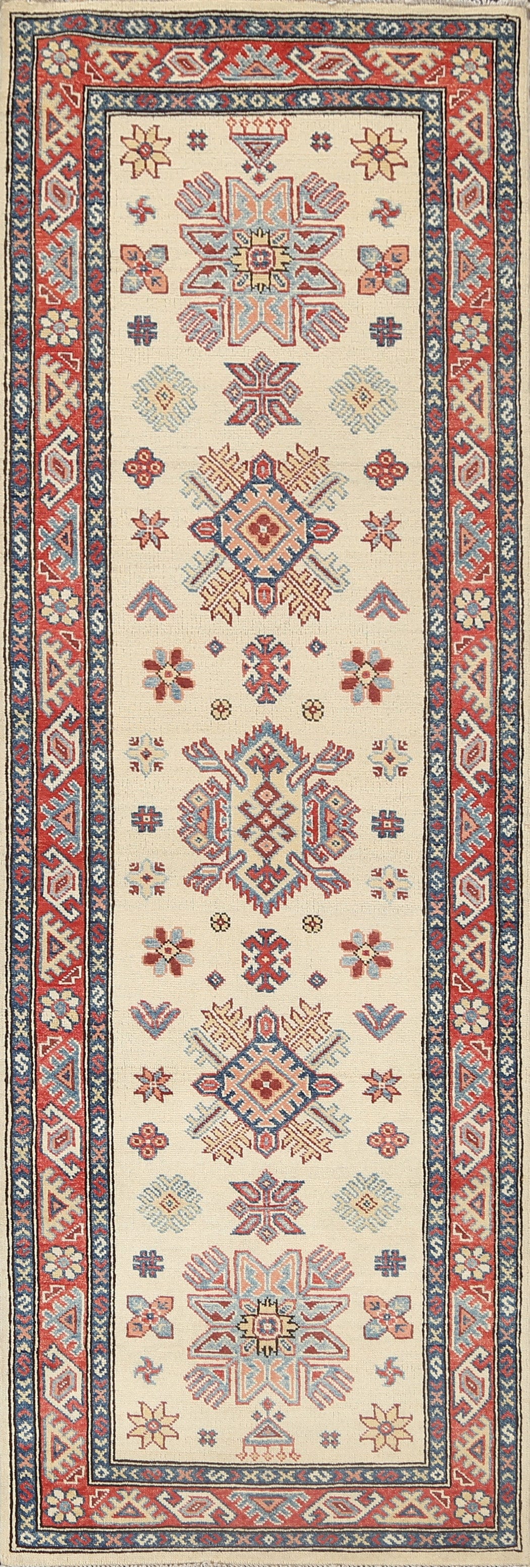 Geometric Kazak Oriental Runner Rug 3x8