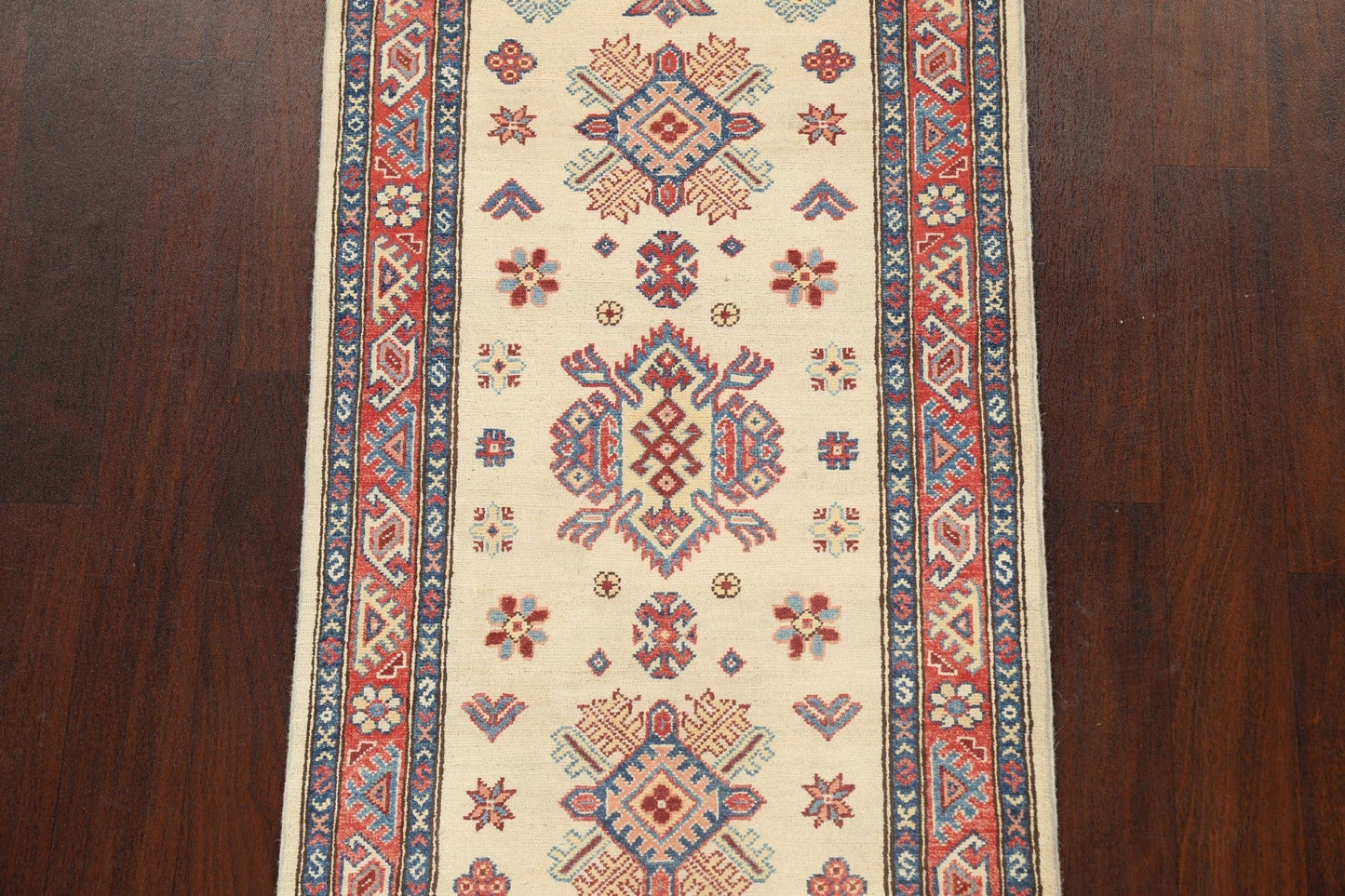 Geometric Kazak Oriental Runner Rug 3x8