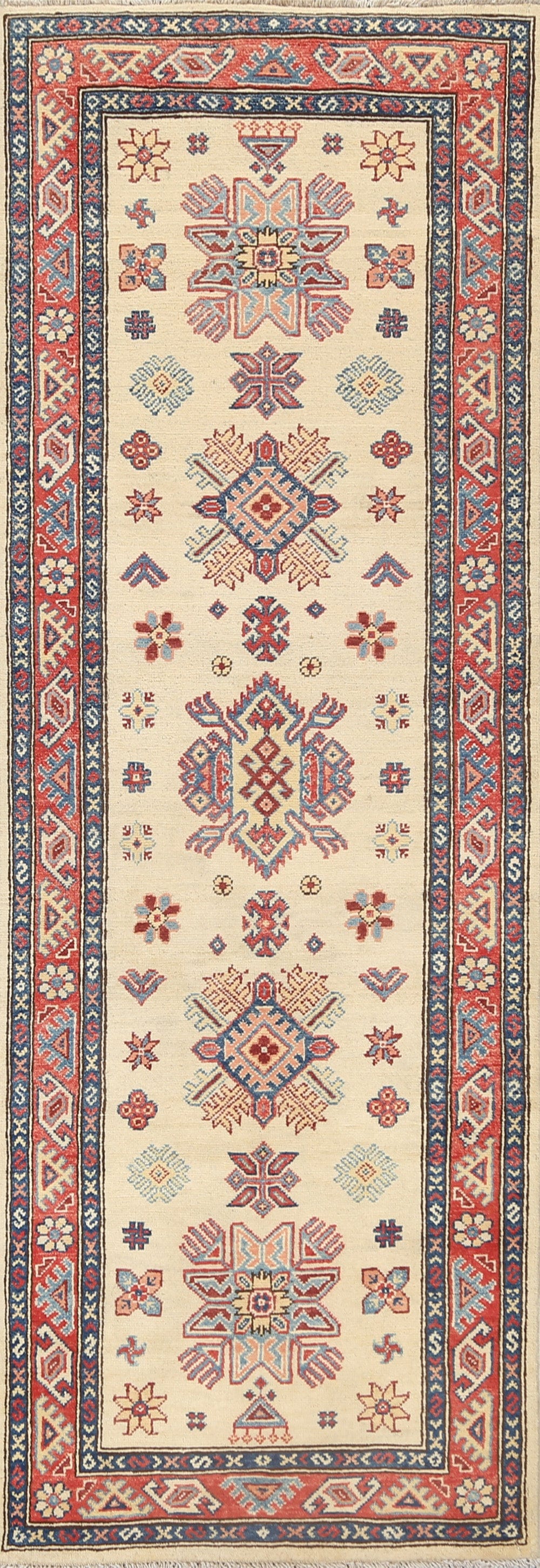 Geometric Kazak Oriental Runner Rug 3x8