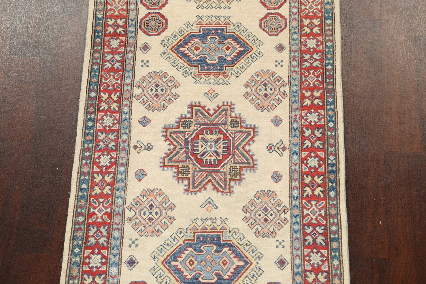 Geometric Kazak Oriental Runner Rug 3x17