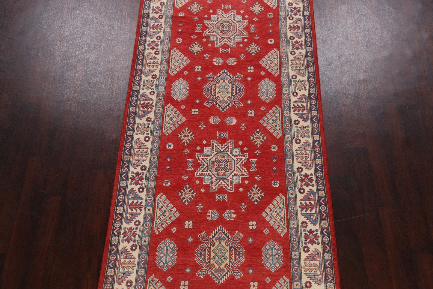 Geometric Kazak Oriental Runner Rug 4x24