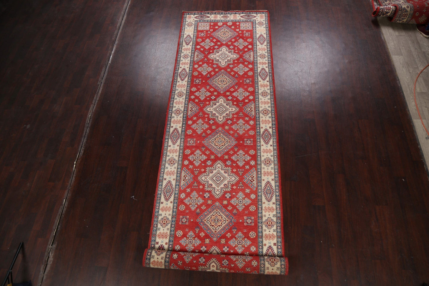 Geometric Kazak Oriental Runner Rug 4x16