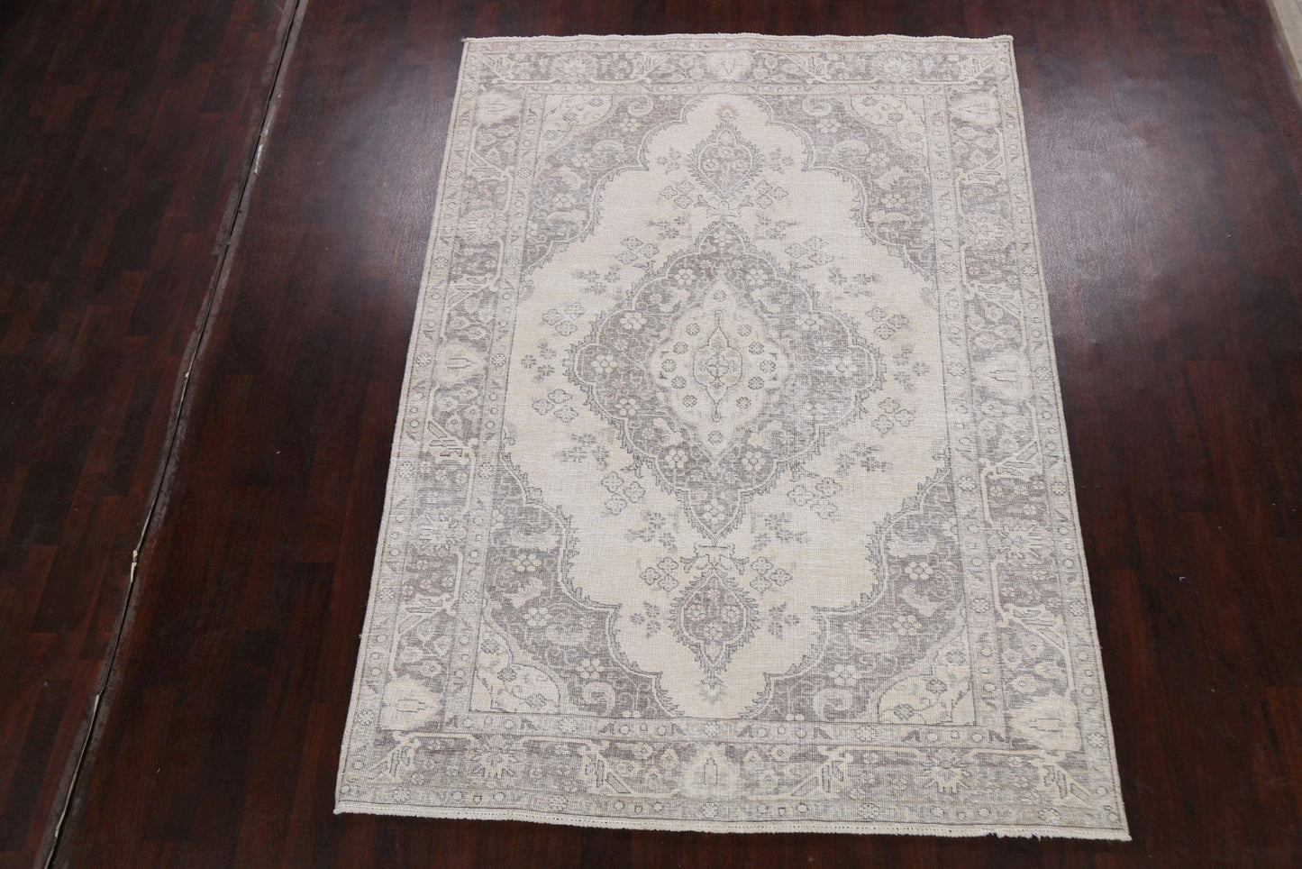 Muted Distressed Floral Tabriz Persian Area Rug 7x9