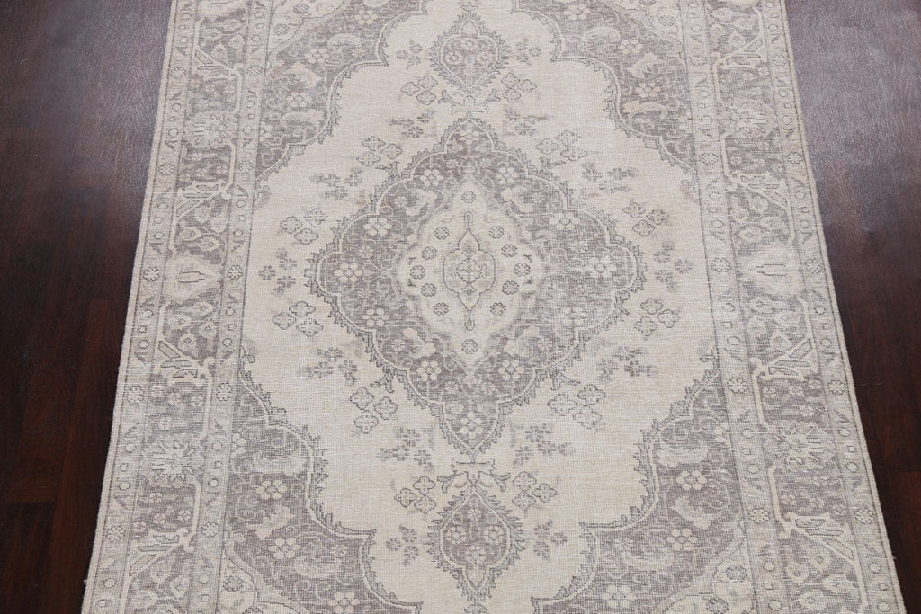 Muted Distressed Floral Tabriz Persian Area Rug 7x9