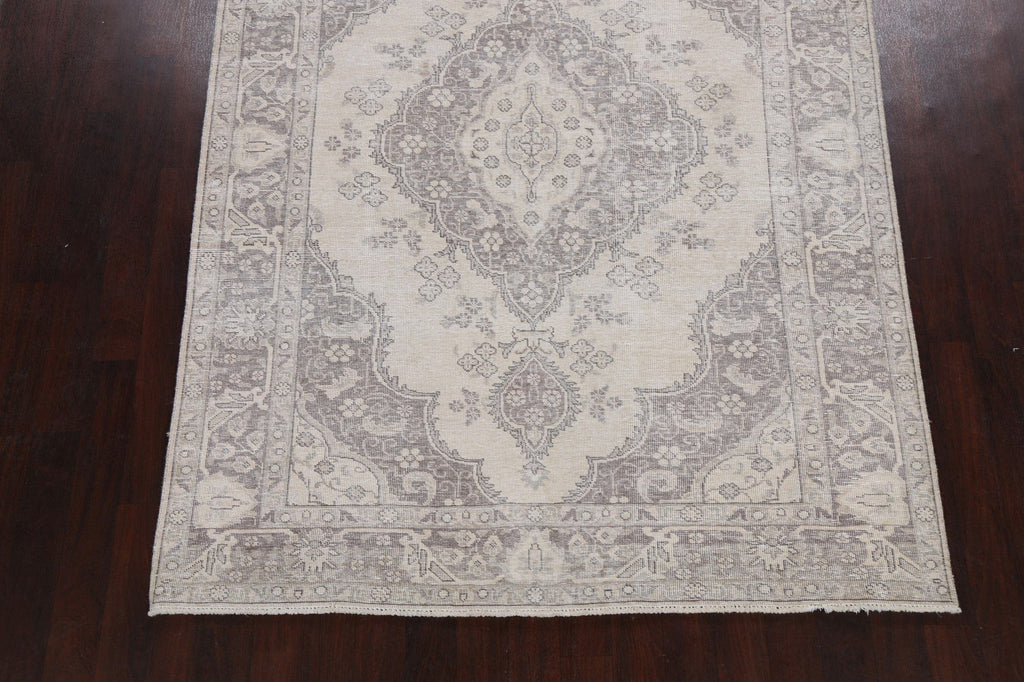 Muted Distressed Floral Tabriz Persian Area Rug 7x9