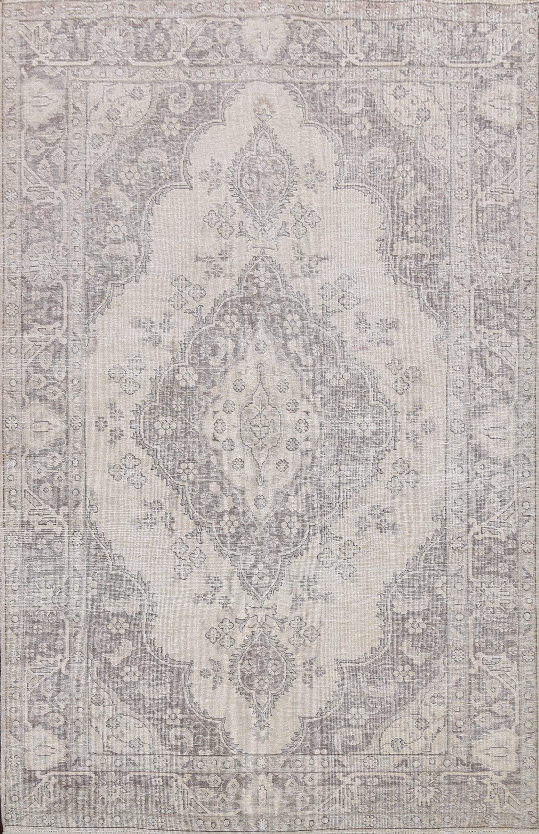 Muted Distressed Floral Tabriz Persian Area Rug 7x9