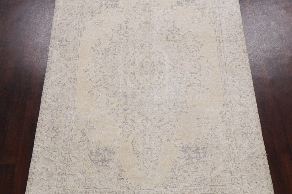 Muted Distressed Floral Tabriz Persian Area Rug 6x10