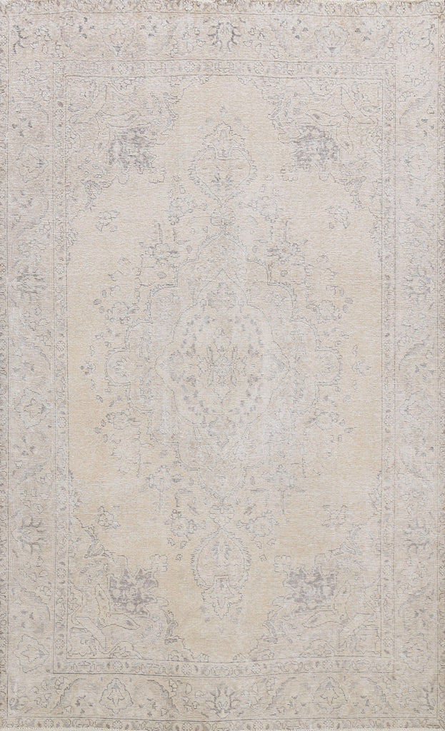 Muted Distressed Floral Tabriz Persian Area Rug 6x10