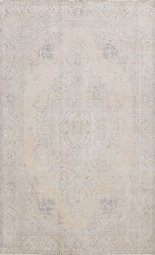 Muted Distressed Floral Tabriz Persian Area Rug 6x10