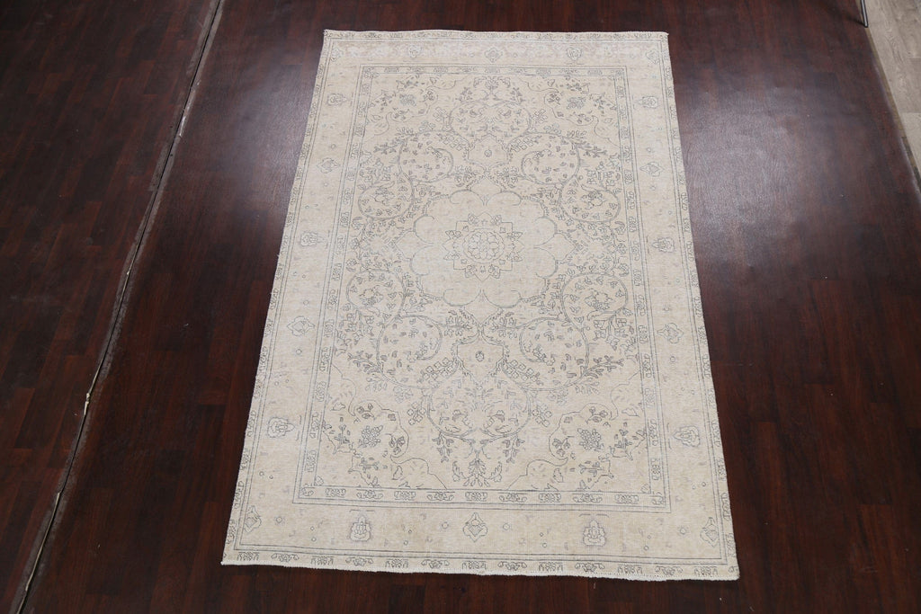 Muted Distressed Tabriz Persian Area Rug 6x9