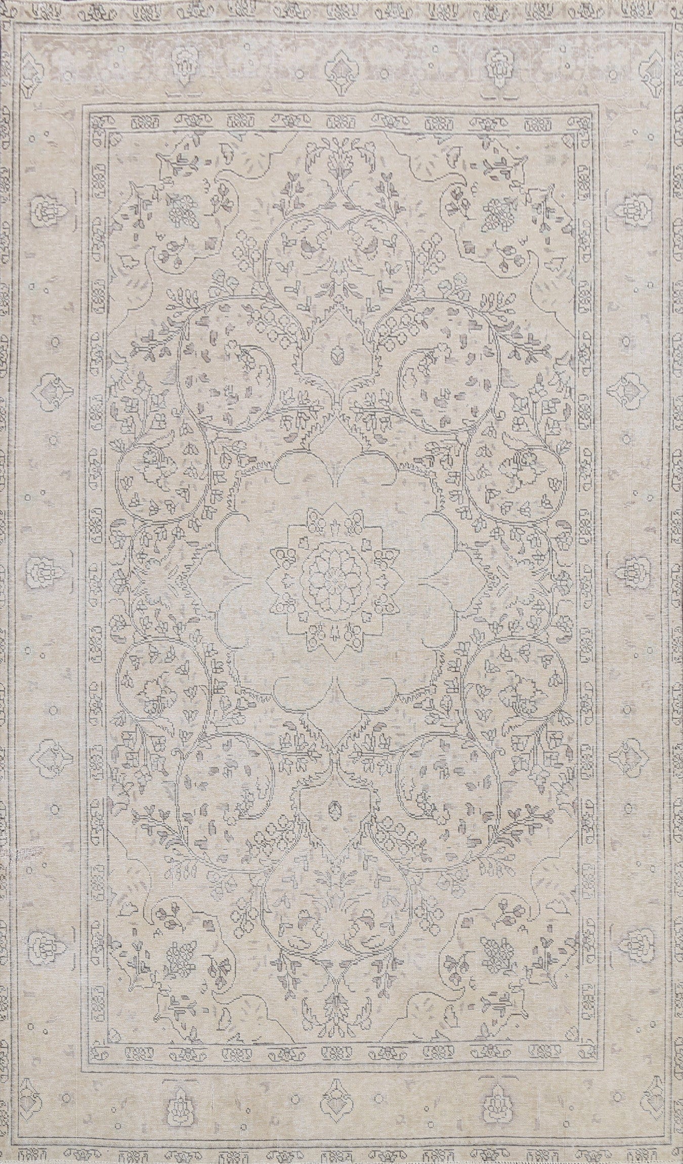 Muted Distressed Tabriz Persian Area Rug 6x9