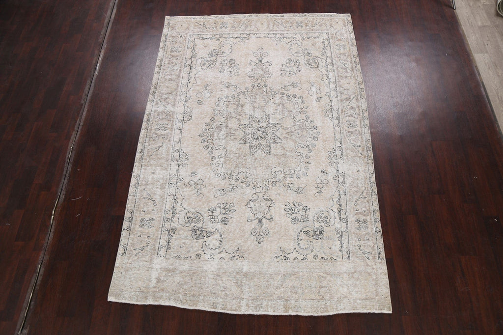 Muted Distressed Floral Tabriz Persian Area Rug 7x10