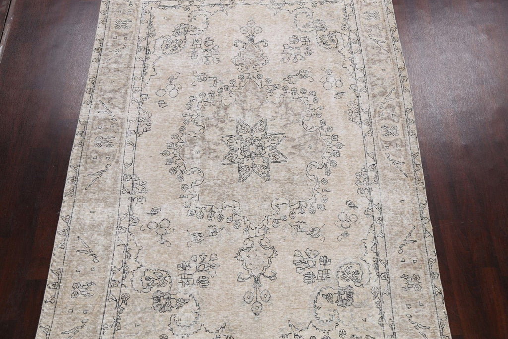 Muted Distressed Floral Tabriz Persian Area Rug 7x10