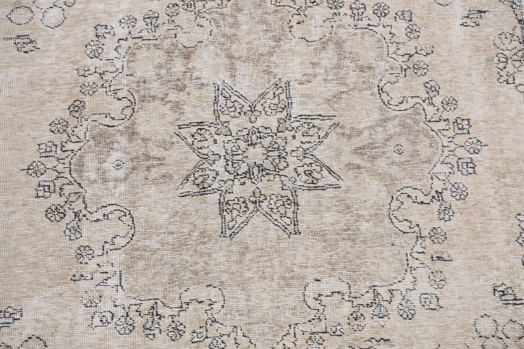 Muted Distressed Floral Tabriz Persian Area Rug 7x10