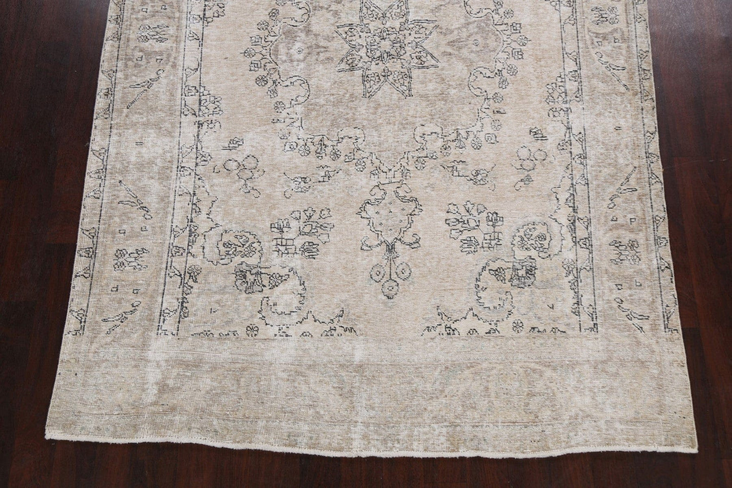 Muted Distressed Floral Tabriz Persian Area Rug 7x10