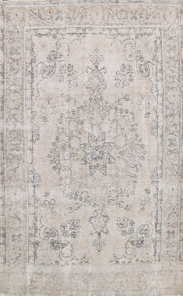 Muted Distressed Floral Tabriz Persian Area Rug 7x10