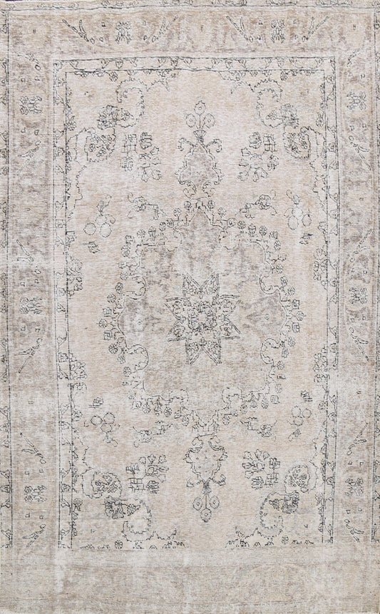 Muted Distressed Floral Tabriz Persian Area Rug 7x10