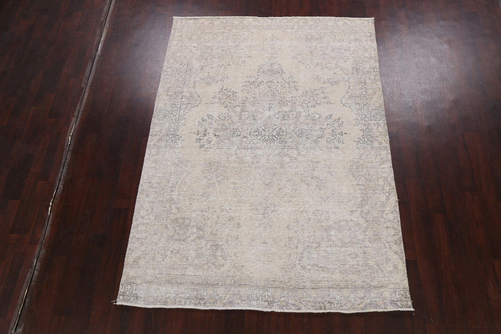 Muted Distressed Floral Tabriz Persian Area Rug 6x8