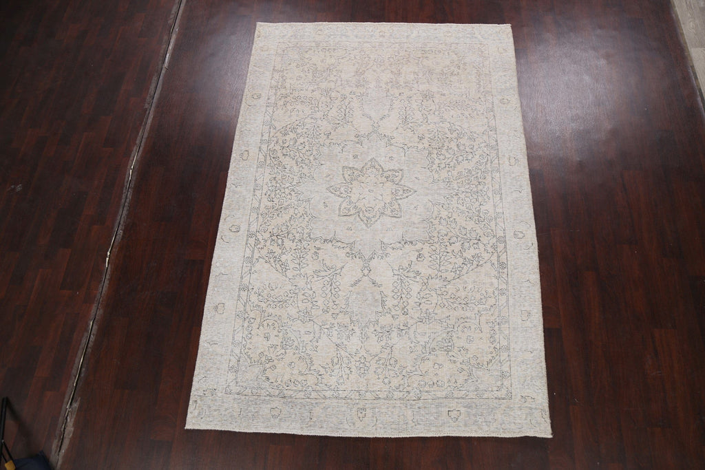 Muted Distressed Floral Tabriz Persian Area Rug 6x9