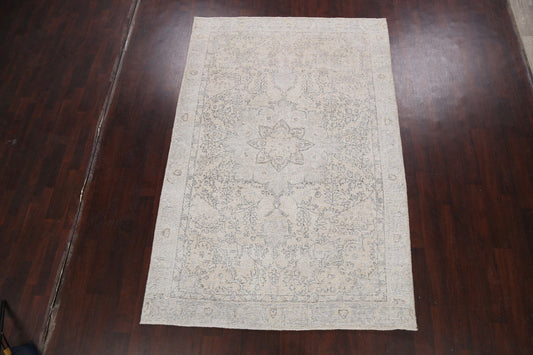 Muted Distressed Floral Tabriz Persian Area Rug 6x9