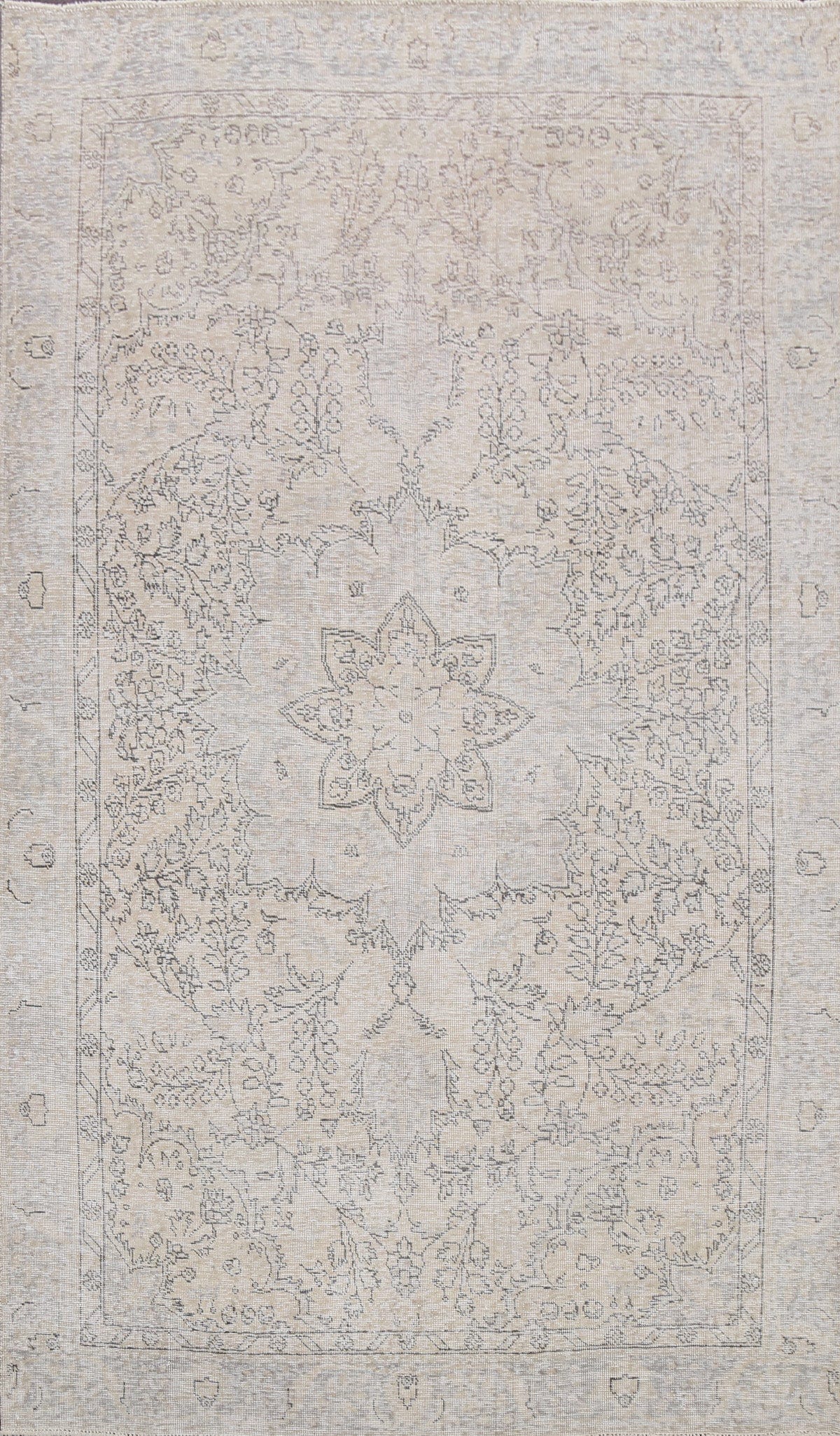 Muted Distressed Floral Tabriz Persian Area Rug 6x9