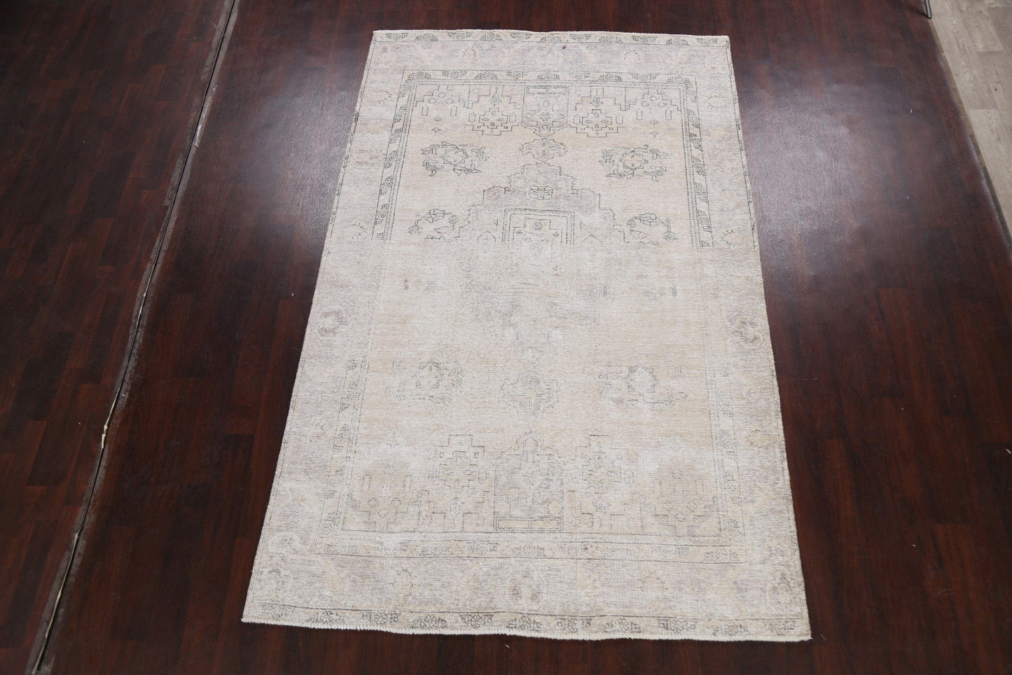 Muted Distressed Geometric Tabriz Persian Area Rug 6x10