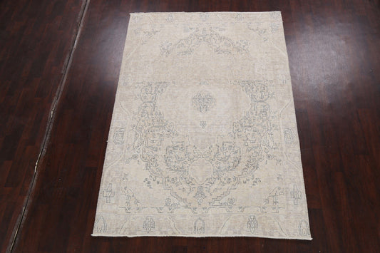 Muted Distressed Floral Tabriz Persian Area Rug 6x9