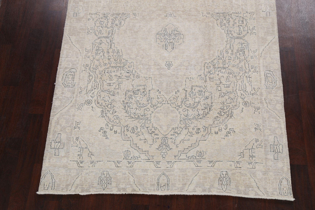 Muted Distressed Floral Tabriz Persian Area Rug 6x9