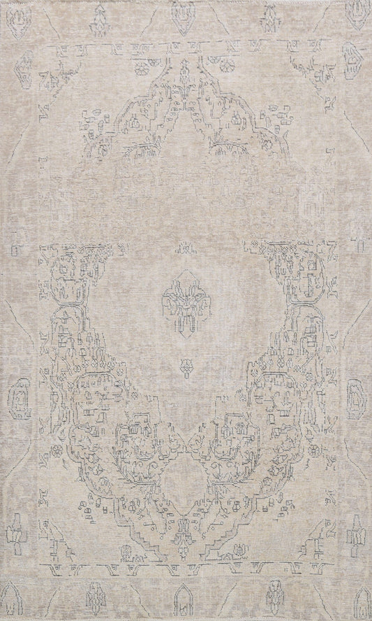 Muted Distressed Floral Tabriz Persian Area Rug 6x9