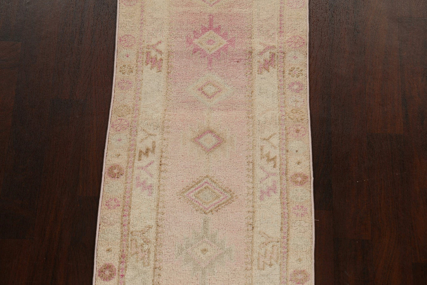 Muted Distressed Geometric Oushak Oriental Runner Rug 2x14