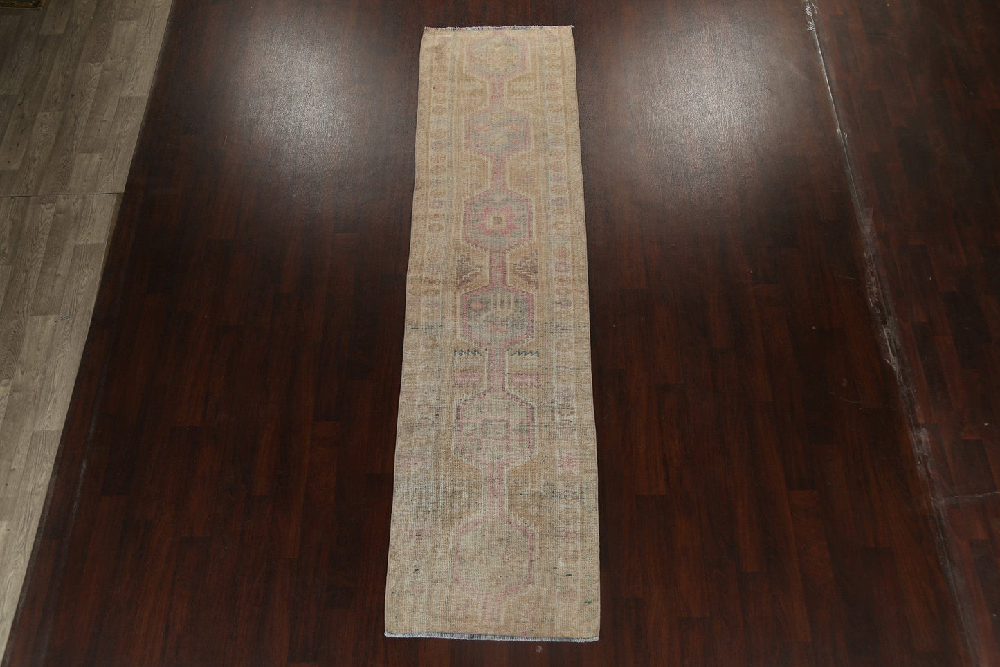 Distressed Geometric Oushak Oriental Runner Rug 3x11