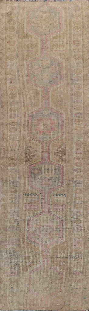 Distressed Geometric Oushak Oriental Runner Rug 3x11